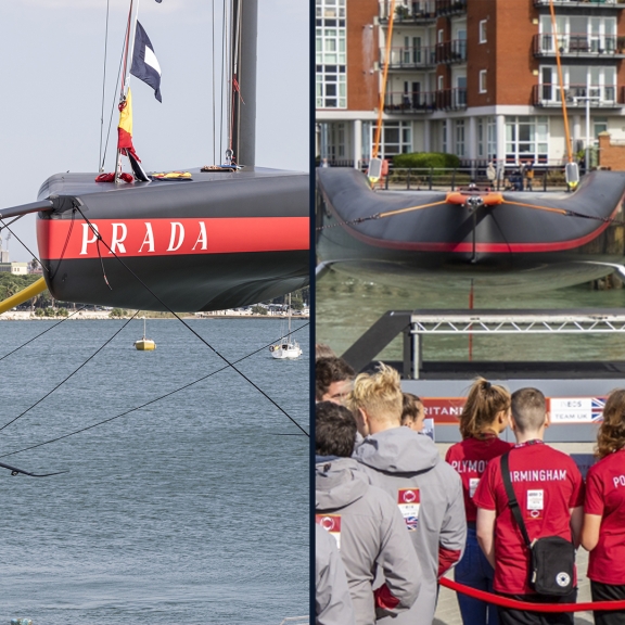 Patrizio Bertelli, syndicate owner of Luna Rossa of Italy, right