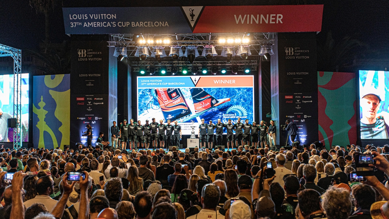 October 19, 2024. Louis Vuitton 37th America's Cup, Prizegiving. EMIRATES TEAM NEW ZEALAND winners of the Louis Vuitton 37th America's Cup