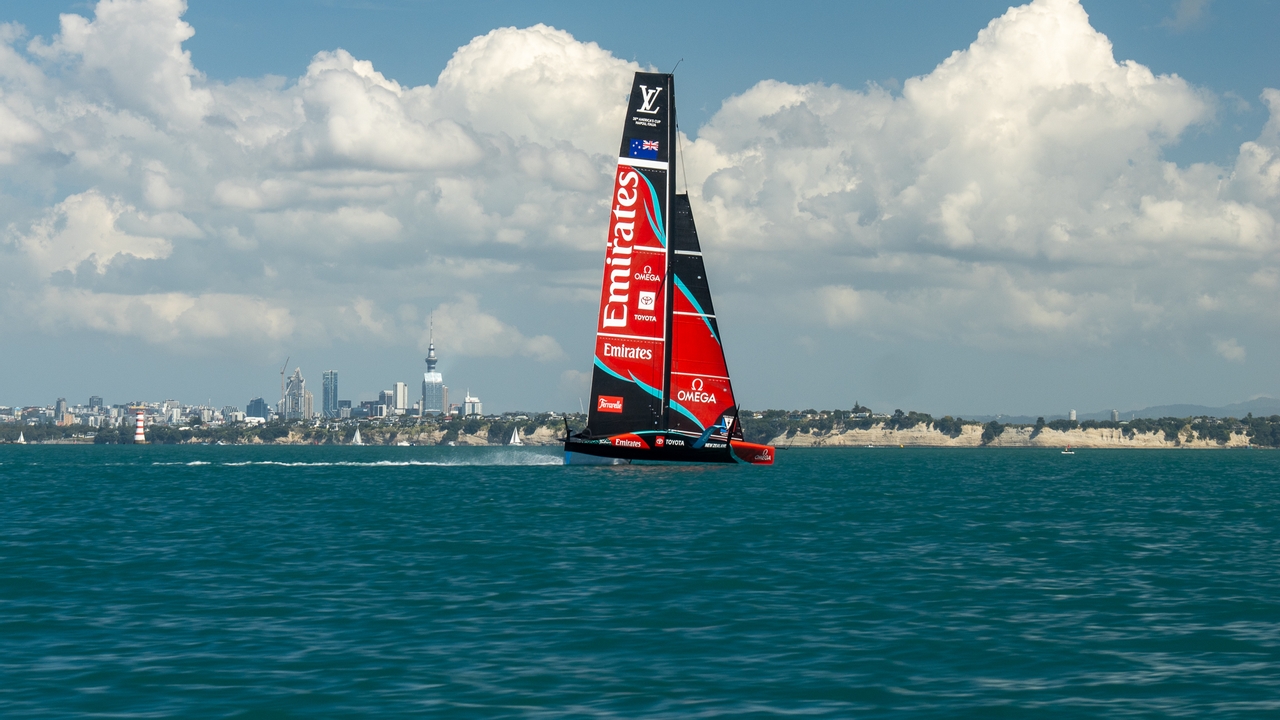 Emirates Team New Zealand sail their AC75 Taihoro in Auckland during testing and development for the Louis Vuitton 38th America’s Cup. Day 4.