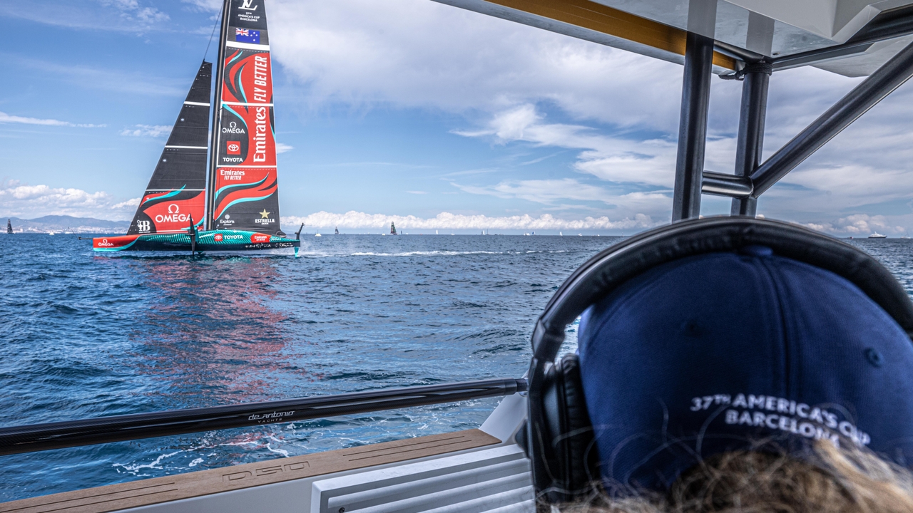 September 05, 2024. Louis Vuitton Cup, Training  ahead of the Louis Vuitton Cup in Barcelona.
Round Robin Day 6 from the Regatta Committee boat.